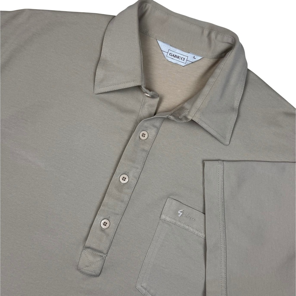 Gabicci Polo Shirt Mens Large Tan Pocket British Mod Style Classic Short Sleeve